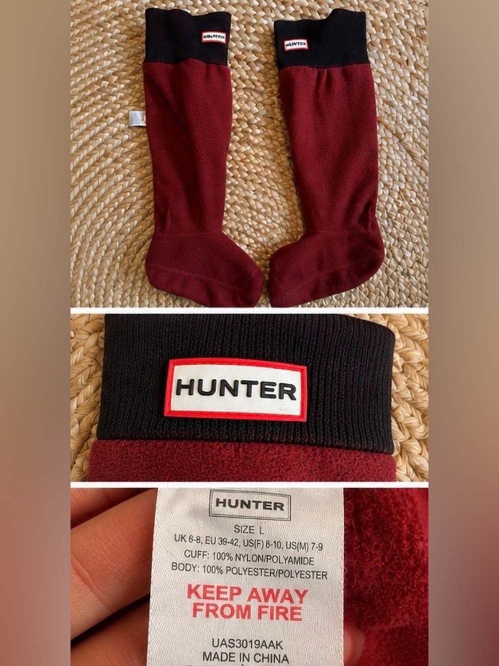 Hunter Maroon and Black Fleece Boot Liners